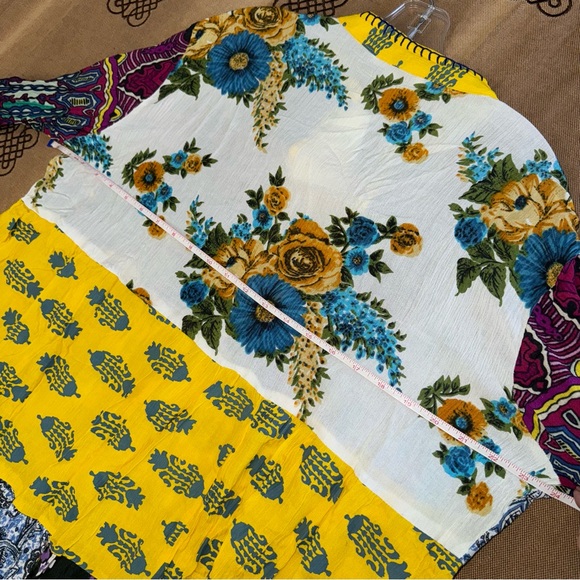 Anandas Collection NWT! Yellow/Multi Patchwork Boho Chic Shift Dress Top Coverup - Picture 16 of 17